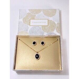 Charter Club Clear Black Rhinestone Gold Tone Necklace Earring Set